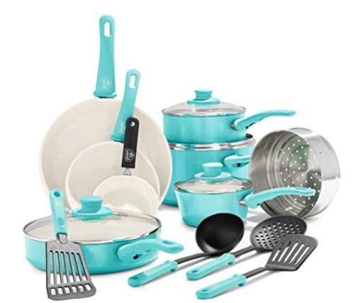 GreenLife-Soft-Grip-16pc-Ceramic-Non-Stick-Cookware-Set-Turquoise-Family Cooking Recipes